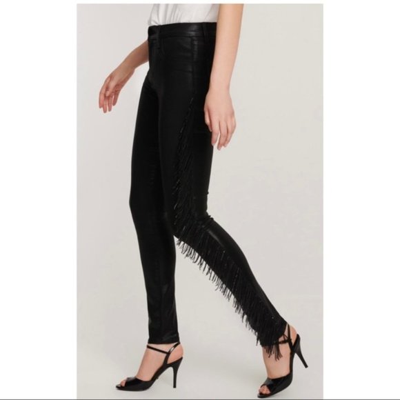 J BRAND X Halpern Maria Fringe High-Rise Skinny Jeans Black - Picture 2 of 5